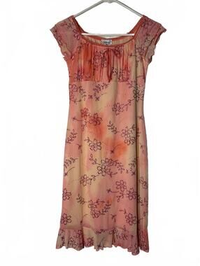 Vintage Taboo Dress Pink Floral Glitter Overlay Ruffle Hem Party